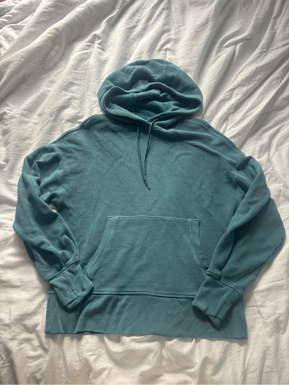 Athleta Teal Waffle-Knit Hooded Pullover